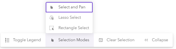 The canvas toolbar contains the legend and selection tool options. The canvas toolbar contains the legend and selection tool options.